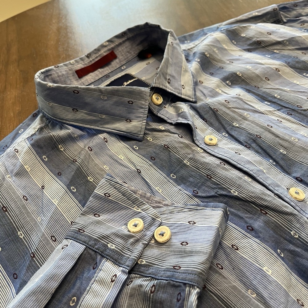 Tommy Bahama Men's XXL Blue Striped Long Sleeve Button Down Shirt